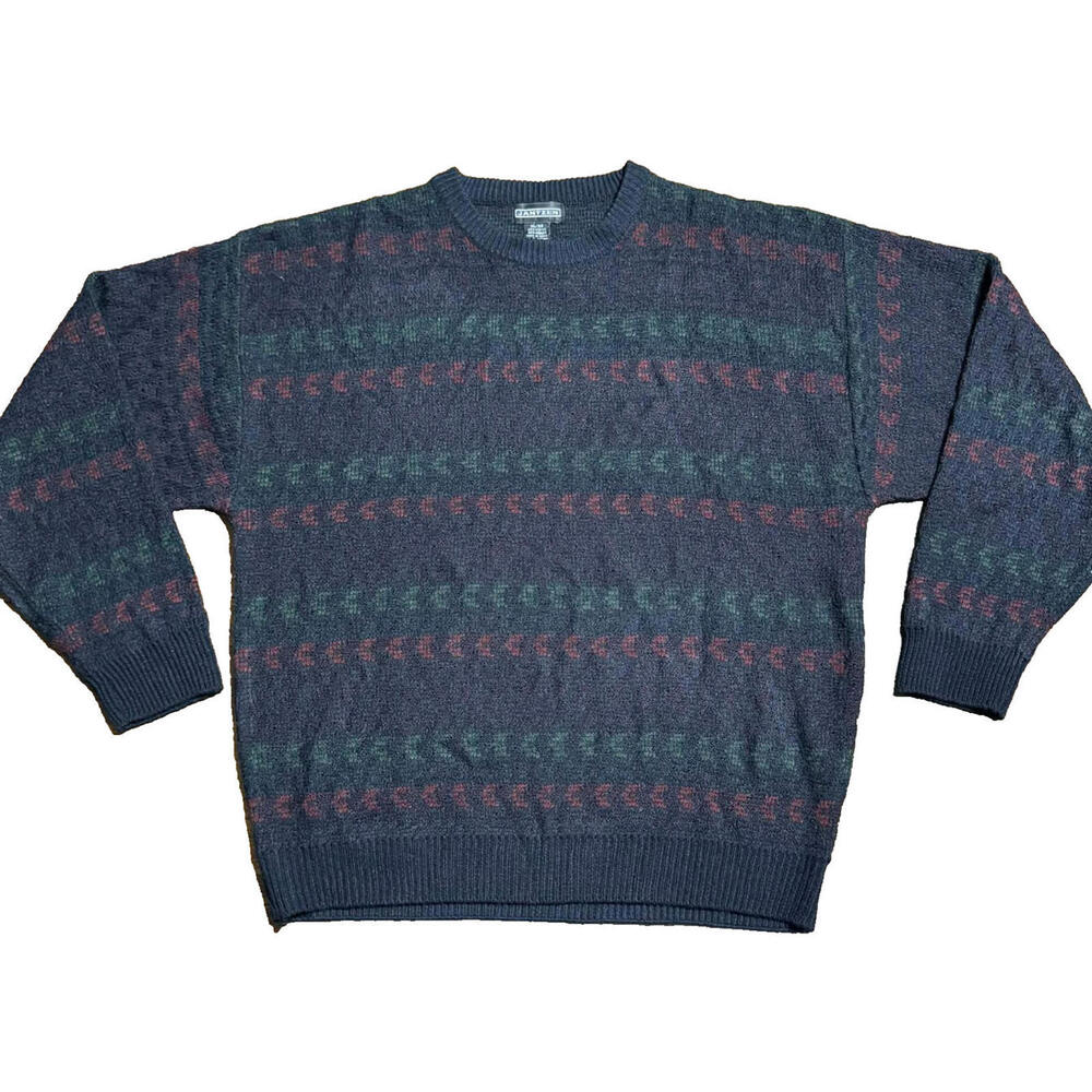 Vintage 90s Mens Jantzen Geometric Knit Sweater XL Acrylic Korean Grandpa Grunge
